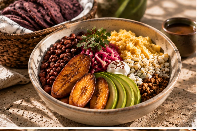 Propuesta de Típico Bowl salvadoreño con aguacate y plátano