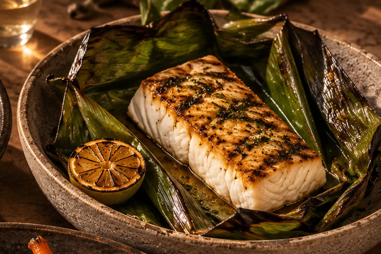 Propuesta de pescado cocinado en hoja de huerta